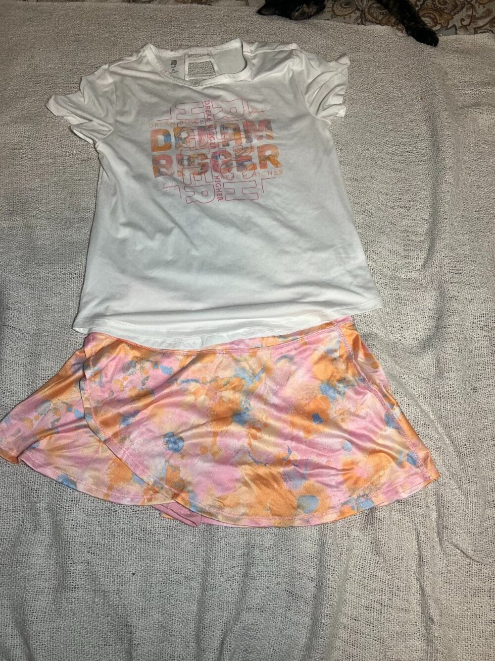 Ideology Girls L,XL 2-Piece Activewear Set White Graphic Tee & Printed Skort